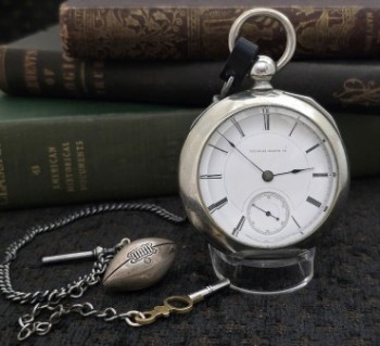 Men’s 1882 Illinois Pocket Watch w/Sterling Chain, Fob